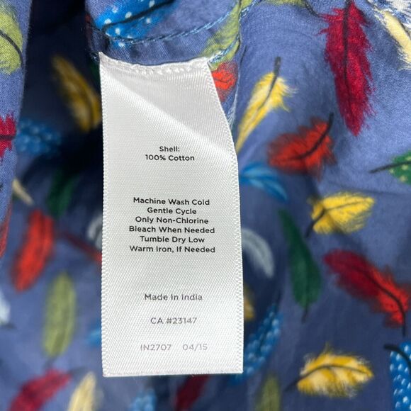 Talbots Blue Feather Print Button Down Top M Vibrant Pattern Preppy Women's - Picture 4 of 7